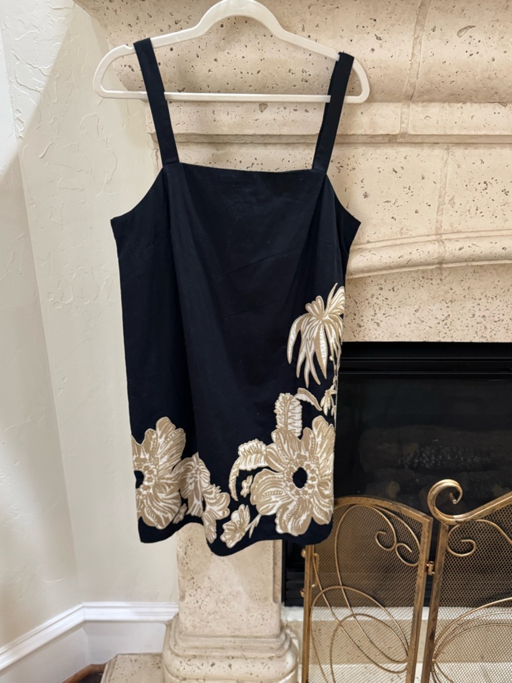 Banana Republic Black Mini Dress with Gold Floral Embroidery
